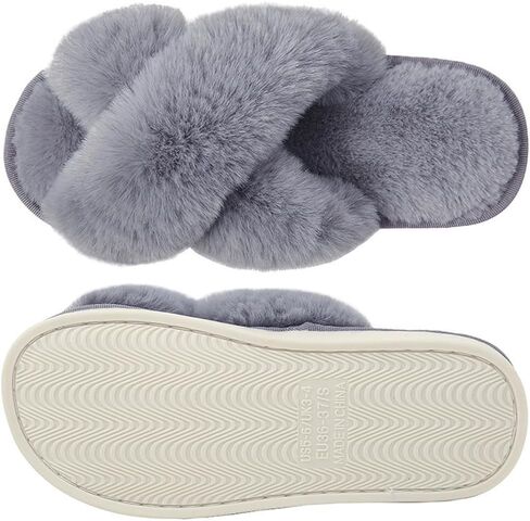 Naichuo Women's Fuzzy Cross Band Plush Slippers Memory Foam House Slippers Fluffy Furry Open Toe Cozy Bedroom Shoes in Kuwait