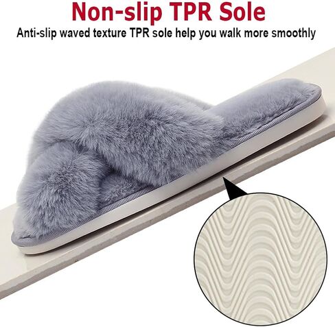 Naichuo Women's Fuzzy Cross Band Plush Slippers Memory Foam House Slippers Fluffy Furry Open Toe Cozy Bedroom Shoes in Kuwait