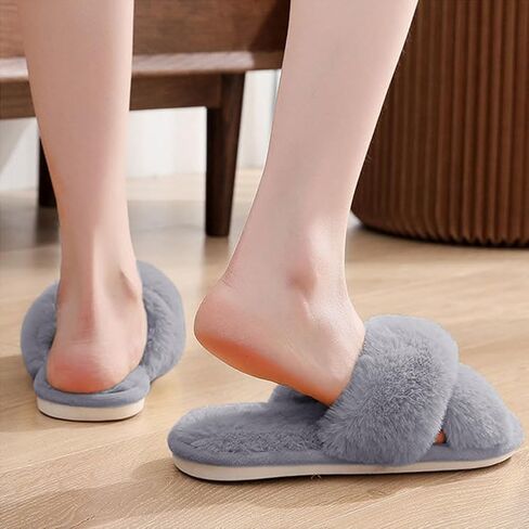 Naichuo Women's Fuzzy Cross Band Plush Slippers Memory Foam House Slippers Fluffy Furry Open Toe Cozy Bedroom Shoes in Kuwait