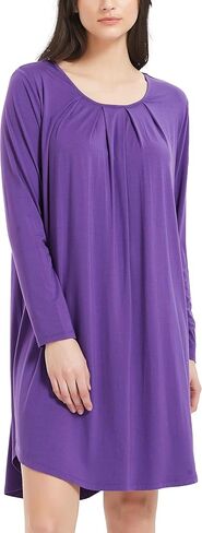 ثوب نوم نسائي بأكمام طويلة من GYS - فسكوز مصنوع من الخيزران، قميص نوم ناعم مطوي، فستان منزلي مريح in Kuwait