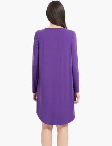 ثوب نوم نسائي بأكمام طويلة من GYS - فسكوز مصنوع من الخيزران، قميص نوم ناعم مطوي، فستان منزلي مريح in Kuwait