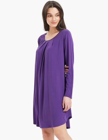 ثوب نوم نسائي بأكمام طويلة من GYS - فسكوز مصنوع من الخيزران، قميص نوم ناعم مطوي، فستان منزلي مريح in Kuwait