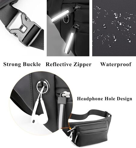 Fanny Pack, Black Waterproof Adjustable Strap Crossbody Waist Pack For Women & Men, Chest Bag for Outdoor, Running, Hiking, Cycling, Travelling in Saudi Arabia