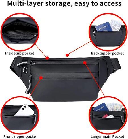 Fanny Pack, Black Waterproof Adjustable Strap Crossbody Waist Pack For Women & Men, Chest Bag for Outdoor, Running, Hiking, Cycling, Travelling in Saudi Arabia