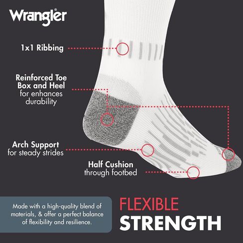 Wrangler - Peak Mens Crew Socks - Long Tube Half Cushion Mens Socks-White in Saudi Arabia
