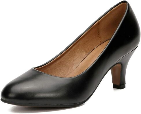 Women's Classic Round Toe Pumps, Mid Kitten Heel, Office Dress Shoes in Kuwait
