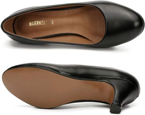 Women's Classic Round Toe Pumps, Mid Kitten Heel, Office Dress Shoes in Kuwait