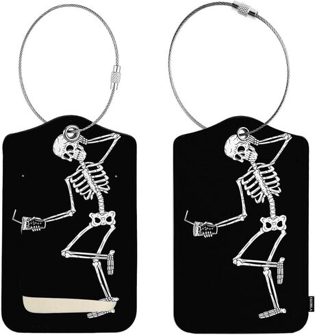 علامات الأمتعة EKOBLA مع غطاء خصوصية خلفي كامل مع هيكل عظمي بحلقة فولاذية مع كوكتيل مضحك عظم مخيف قطعة واحدة من علامة الحقيبة الناعمة قطعة واحدة من بطاقة تعريف الاسم، أسود in Kuwait