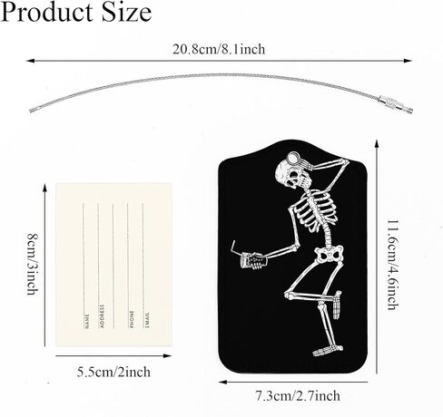 علامات الأمتعة EKOBLA مع غطاء خصوصية خلفي كامل مع هيكل عظمي بحلقة فولاذية مع كوكتيل مضحك عظم مخيف قطعة واحدة من علامة الحقيبة الناعمة قطعة واحدة من بطاقة تعريف الاسم، أسود in Kuwait
