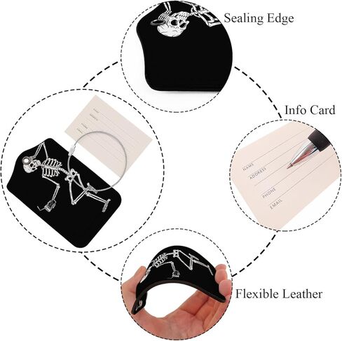 علامات الأمتعة EKOBLA مع غطاء خصوصية خلفي كامل مع هيكل عظمي بحلقة فولاذية مع كوكتيل مضحك عظم مخيف قطعة واحدة من علامة الحقيبة الناعمة قطعة واحدة من بطاقة تعريف الاسم، أسود in Kuwait