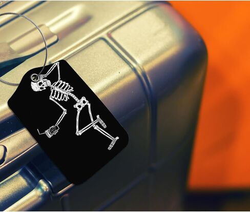 علامات الأمتعة EKOBLA مع غطاء خصوصية خلفي كامل مع هيكل عظمي بحلقة فولاذية مع كوكتيل مضحك عظم مخيف قطعة واحدة من علامة الحقيبة الناعمة قطعة واحدة من بطاقة تعريف الاسم، أسود in Kuwait