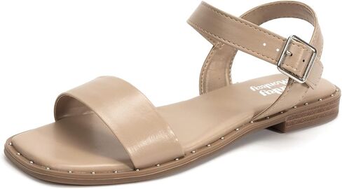 صنادل مسطحة من الجلد الصناعي للنساء من FUNKYMONKEY بأصابع مفتوحة وشريط واحد كاجوال بشريط للكاحل بإبزيم in Kuwait