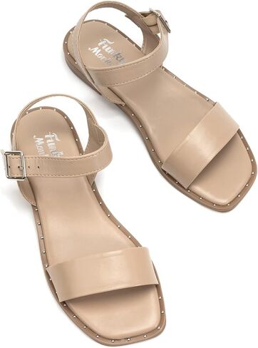 صنادل مسطحة من الجلد الصناعي للنساء من FUNKYMONKEY بأصابع مفتوحة وشريط واحد كاجوال بشريط للكاحل بإبزيم in Kuwait