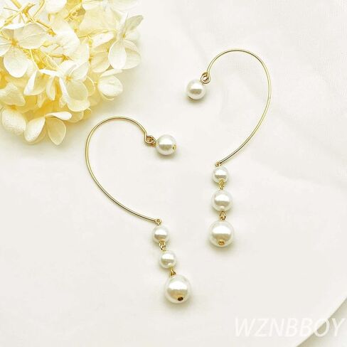 WZNBBOY بوهو الذهب طويل الشرابة اللؤلؤ الأذن الكفة سلسلة الأقراط لذيذ اللؤلؤ غير مثقوب الغضروف أقراط خمر اللؤلؤ انخفاض الأقراط مجوهرات الزفاف للنساء والفتيات in Kuwait