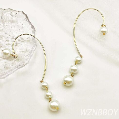 WZNBBOY بوهو الذهب طويل الشرابة اللؤلؤ الأذن الكفة سلسلة الأقراط لذيذ اللؤلؤ غير مثقوب الغضروف أقراط خمر اللؤلؤ انخفاض الأقراط مجوهرات الزفاف للنساء والفتيات in Kuwait