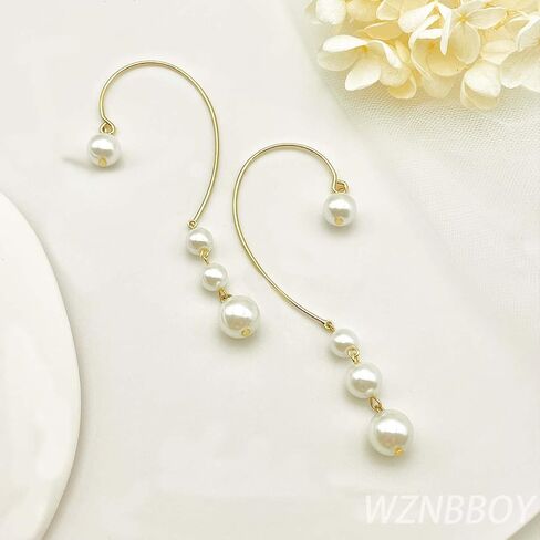 WZNBBOY بوهو الذهب طويل الشرابة اللؤلؤ الأذن الكفة سلسلة الأقراط لذيذ اللؤلؤ غير مثقوب الغضروف أقراط خمر اللؤلؤ انخفاض الأقراط مجوهرات الزفاف للنساء والفتيات in Kuwait