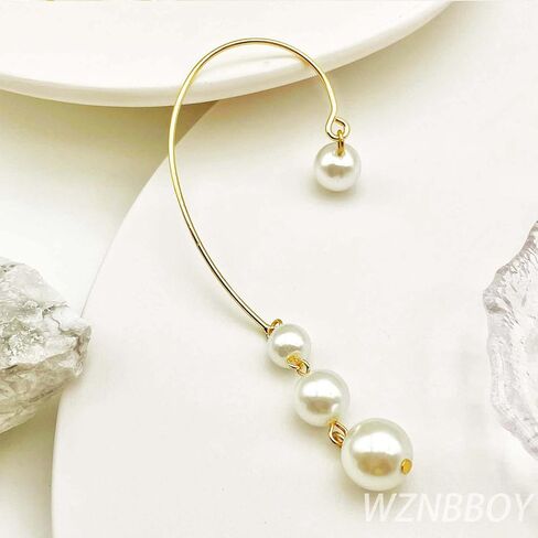 WZNBBOY بوهو الذهب طويل الشرابة اللؤلؤ الأذن الكفة سلسلة الأقراط لذيذ اللؤلؤ غير مثقوب الغضروف أقراط خمر اللؤلؤ انخفاض الأقراط مجوهرات الزفاف للنساء والفتيات in Kuwait