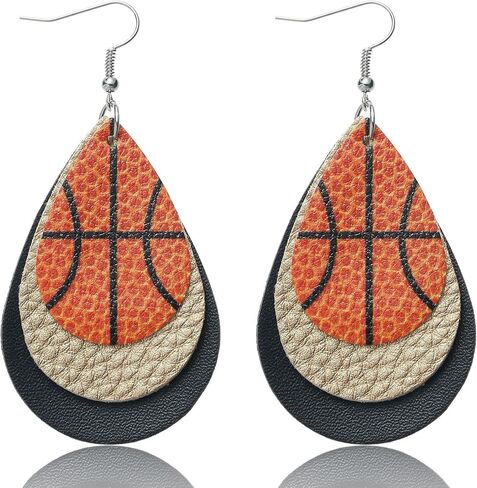 Leather Sports Game Earrings Teardrop Ball Faux Leather Dangle Earrings 3 Layer Baseball Basketball Football Earrings Sports Fans Players Jewelry Gift for Women Girls Teen in Saudi Arabia