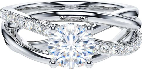 THELANDA Genuine Moissanite or Simulated 1CT Diamond Sterling Silver Crossover Vine Split Intertwine Shank Promise Ring Engagement Ring in Saudi Arabia