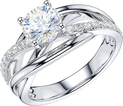THELANDA Genuine Moissanite or Simulated 1CT Diamond Sterling Silver Crossover Vine Split Intertwine Shank Promise Ring Engagement Ring in Saudi Arabia