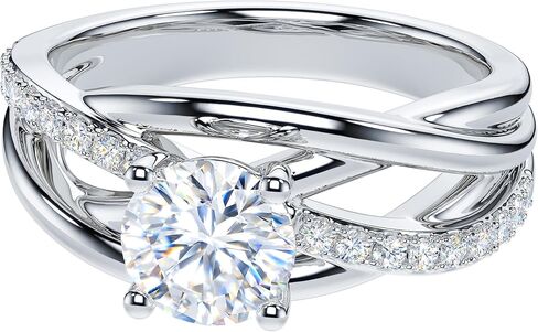 THELANDA Genuine Moissanite or Simulated 1CT Diamond Sterling Silver Crossover Vine Split Intertwine Shank Promise Ring Engagement Ring in Saudi Arabia