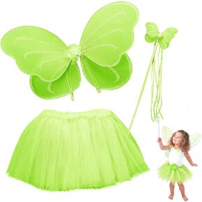 Butterfly Craze Fairy Princess Tutu Costume Set - Includes Glittery Sparkle Wings, Tutu Skirt, & Wand for Girls' Dress Up