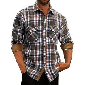 Comdecevis Men's Casual Button Down Flannel Plaid Shirts Long Sleeve Corduroy Cuffs Western Cowboy Club Shirt
