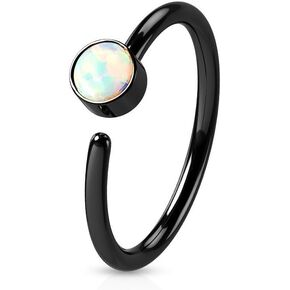 Pierced Owl - 20GA 316L Surgical Steel White Synthetic Opal Set Cartilage Helix Nose Ring
