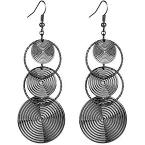 MALOYANVE Carved Round Earrings for Women Girls Lightweight Bohemia Geometric 14K Gold Round Disc Triple Long Earrings Dangle Drop Filigree Carved Statement Earring