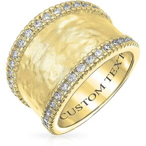 Bling Jewelry Personalized Modern Geometric Boho Style Criss Cross CZ Accent Band Fashion Statement Brushed Hammered Matte Finish Wide Band Ring For Women Yellow 14K Gold Plated Brass Customizable