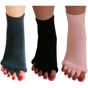 AIBEARTY 3 Pairs Yoga Sport Gym Five Toe Separator Socks Foot Alignment Pain Massage Toeless Socks
