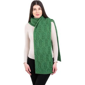 SAOL Aran Fisherman Leaf Scarf for Women, Irish Traditional Merino Wool Muffler Ladies Made in Ireland in Kuwait