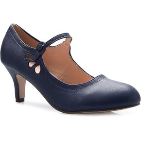 Olivia K Women's Kitten Low Heels Round Toe Mary Jane Pumps - Adorable Vintage Retro Shoes- Unique Side Cut Out Design in Kuwait