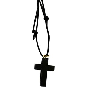 Boys First Penance Black Wooden Cross Pendant on Adjustable Rope Cord, 14 Inch in Saudi Arabia