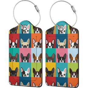 BLOCIT 2 عبوة من علامات الأمتعة مع غطاء للخصوصية - حلقة من الفولاذ المقاوم للصدأ، بطاقة عنوان - حقيبة سفر لطيفة لحقائب السفر للنساء والرجال والأطفال والبنات (رأس كلاب بوسطن ترير) in Kuwait