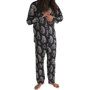 طقم بيجامة رجالي طويل من Desmond & Dempsey (طبعة نمر سانسيندو أسود/كريمي) in Kuwait