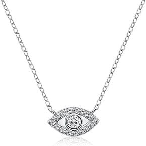 Hoops & Loops 925 Sterling Silver Evil Eye Round Bezel-Set Cubic Zirconia Dainty Choker Necklace for Women Teen Girls, Silver, Yellow Gold & Rose Gold in Saudi Arabia