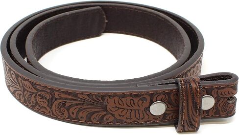 BC Belts Womens Thin Leather Belt Strap with Embossed Western Scrollwork 1" Wide with Snaps in Saudi Arabia