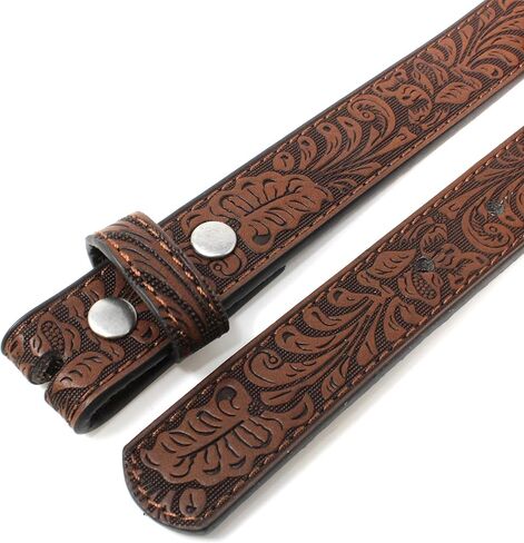 BC Belts Womens Thin Leather Belt Strap with Embossed Western Scrollwork 1" Wide with Snaps in Saudi Arabia