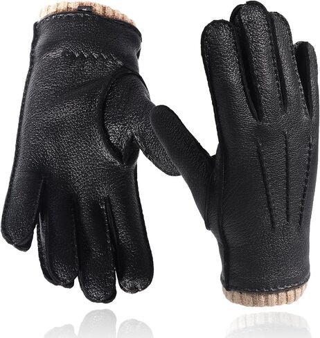 Anccion Genuine Leather Gloves for Men Touchscreen Driving Dress Outdoor Sheepskin Leather&Cashmere Lined Winter in Kuwait