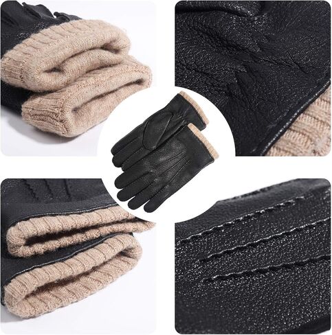 Anccion Genuine Leather Gloves for Men Touchscreen Driving Dress Outdoor Sheepskin Leather&Cashmere Lined Winter in Kuwait
