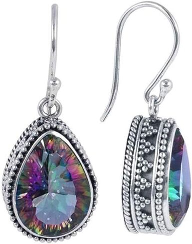 coadipress Vintage Crystal Teardrop Earrings for Women Girls Fashion Bohemian Retro Colorful Natural Gemstone Drop Dangle Earrings Sparkly Jewelry Gift in Saudi Arabia