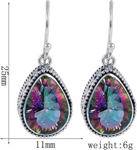 coadipress Vintage Crystal Teardrop Earrings for Women Girls Fashion Bohemian Retro Colorful Natural Gemstone Drop Dangle Earrings Sparkly Jewelry Gift in Saudi Arabia