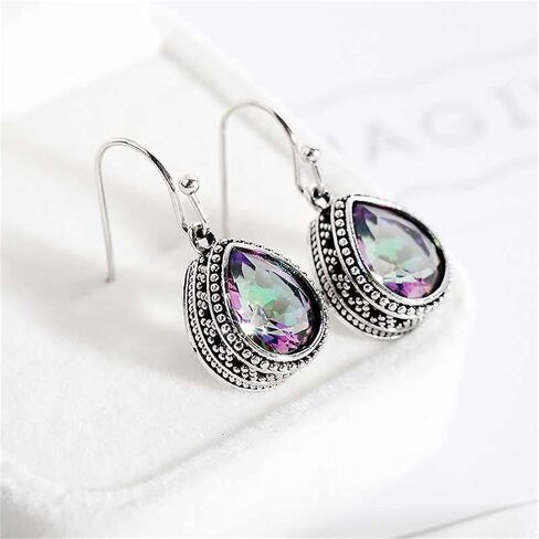 coadipress Vintage Crystal Teardrop Earrings for Women Girls Fashion Bohemian Retro Colorful Natural Gemstone Drop Dangle Earrings Sparkly Jewelry Gift in Saudi Arabia