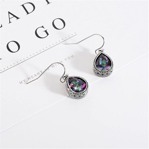 coadipress Vintage Crystal Teardrop Earrings for Women Girls Fashion Bohemian Retro Colorful Natural Gemstone Drop Dangle Earrings Sparkly Jewelry Gift in Saudi Arabia