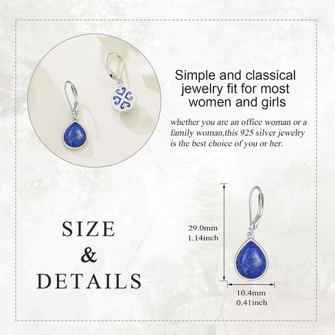 Moonstone Teardrop Earrings for Women Sterling Silver Moonstone/Black Onyx/Lapis Lazuli Dangle Earrings Jewelry Gifts for Girls in Saudi Arabia
