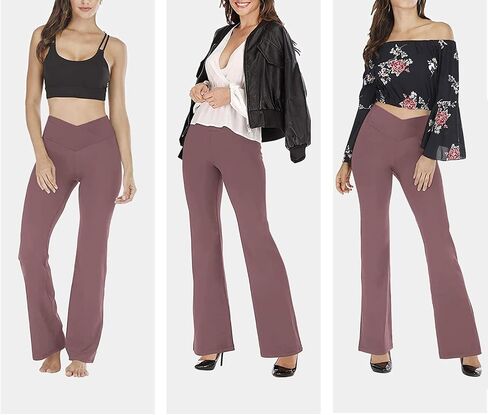 Esobo المرأة السراويل اليوغا Bootleg كروس عالية الخصر واسعة الساق تجريب السراويل مضيئة Bootcut العمل السراويل سروال فستان in Kuwait