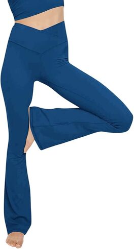 Esobo المرأة السراويل اليوغا Bootleg كروس عالية الخصر واسعة الساق تجريب السراويل مضيئة Bootcut العمل السراويل سروال فستان in Kuwait