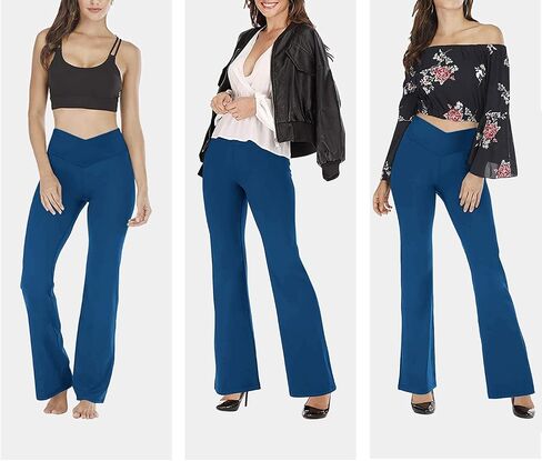 Esobo المرأة السراويل اليوغا Bootleg كروس عالية الخصر واسعة الساق تجريب السراويل مضيئة Bootcut العمل السراويل سروال فستان in Kuwait