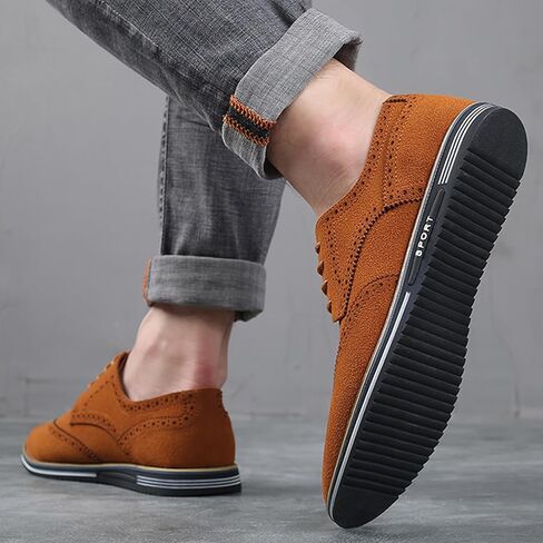Men's Suede Lace Up Brogue Oxford Shoes,Flats Wing Tips Business Dress Shoe Classic Retro Comfortable Casual Shoe in Saudi Arabia
